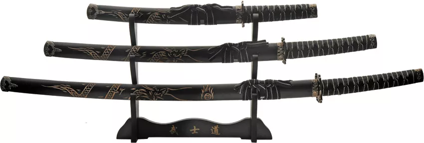 3 Pc Black Dragon Katana
