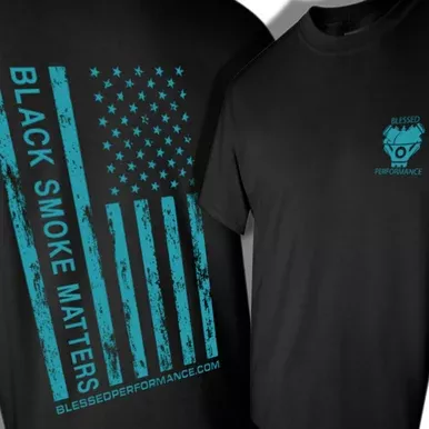 “BLACK SMOKE MATTERS” Teal on Black Flag Design T-Shirt
