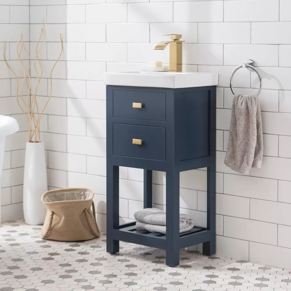 VERA 18 in. W Bath Vanity in Monarch Blue Finish with Ceramics Integrated Vanity Top with White Basin